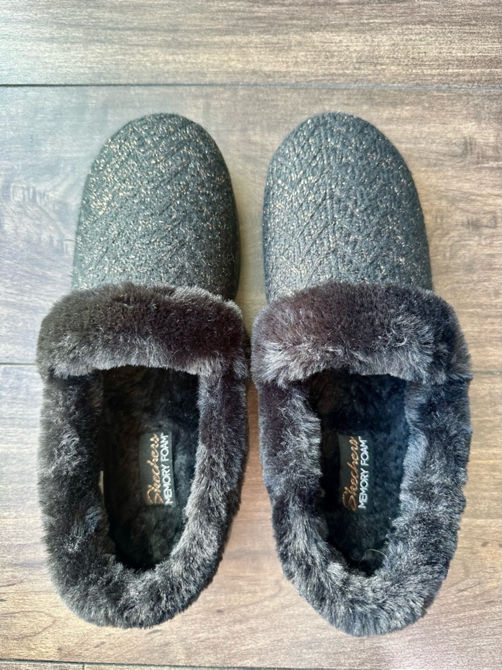 Skechers Cozy Lite Sweet Walk Black Sparkle Knit Slippers - Women’s Size 10 - Picture 8 of 10